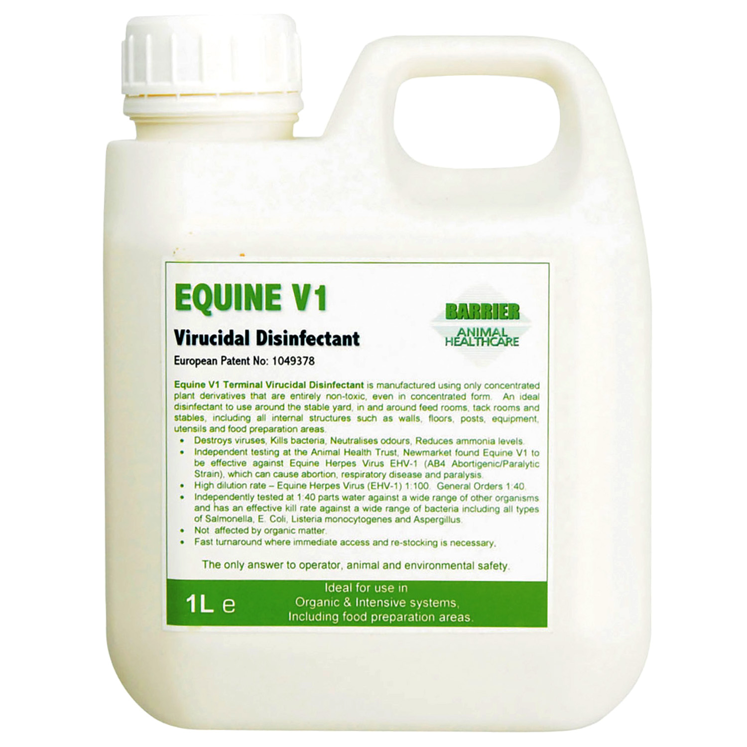 BARRIER EQUINE V1 VIRUCIDAL DISINFECTANT BARRIER EQUINE V1 VIRUCIDAL DISINFECTANT 1 LT  1 LT