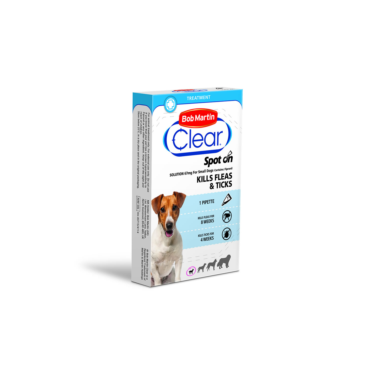 BOB MARTIN CLEAR SPOT ON FOR SMALL DOGS 2-10KG BOB MARTIN CLEAR SPOT ON FOR SMALL DOGS 2-10KG 1 TUBE  1 TUBE