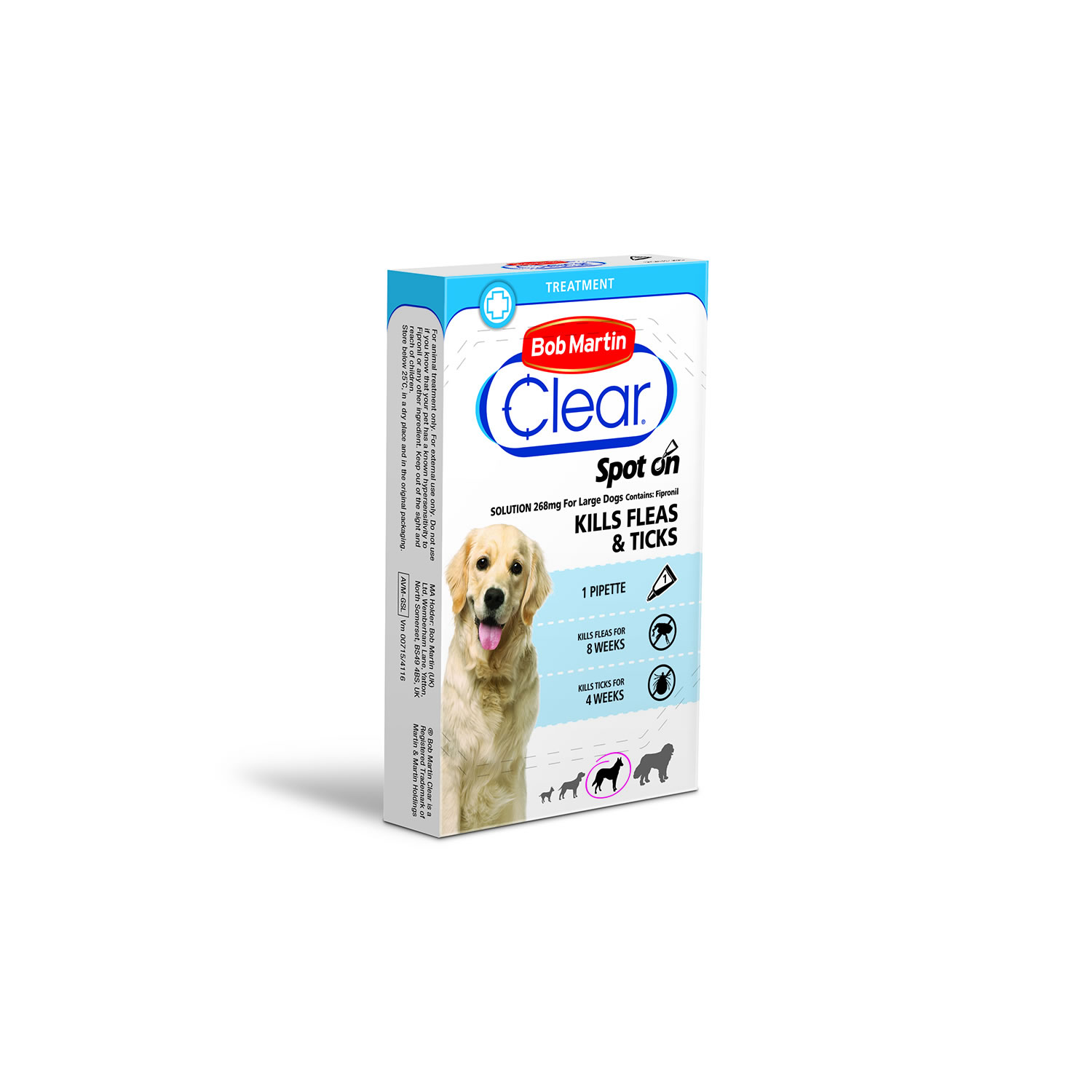 BOB MARTIN CLEAR SPOT ON FOR LARGE DOGS 20-40KG BOB MARTIN CLEAR SPOT ON FOR LARGE DOGS 20-40KG 1 TUBE  1 TUBE