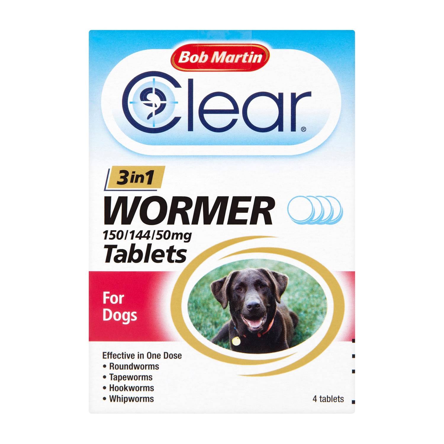 BOB MARTIN CLEAR 3-IN-1 WORMER TABLETS FOR DOGS BOB MARTIN CLEAR 3-IN-1 WORMER TABLETS FOR DOGS 4 PACK  4 PACK