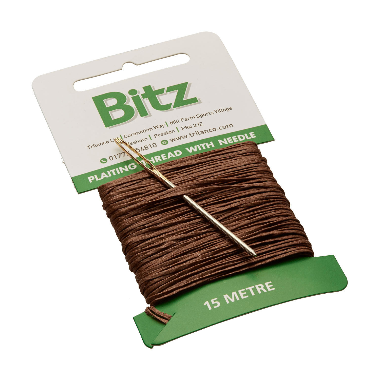 BITZ PLAITING CARD WITH NEEDLE BROWN 15M