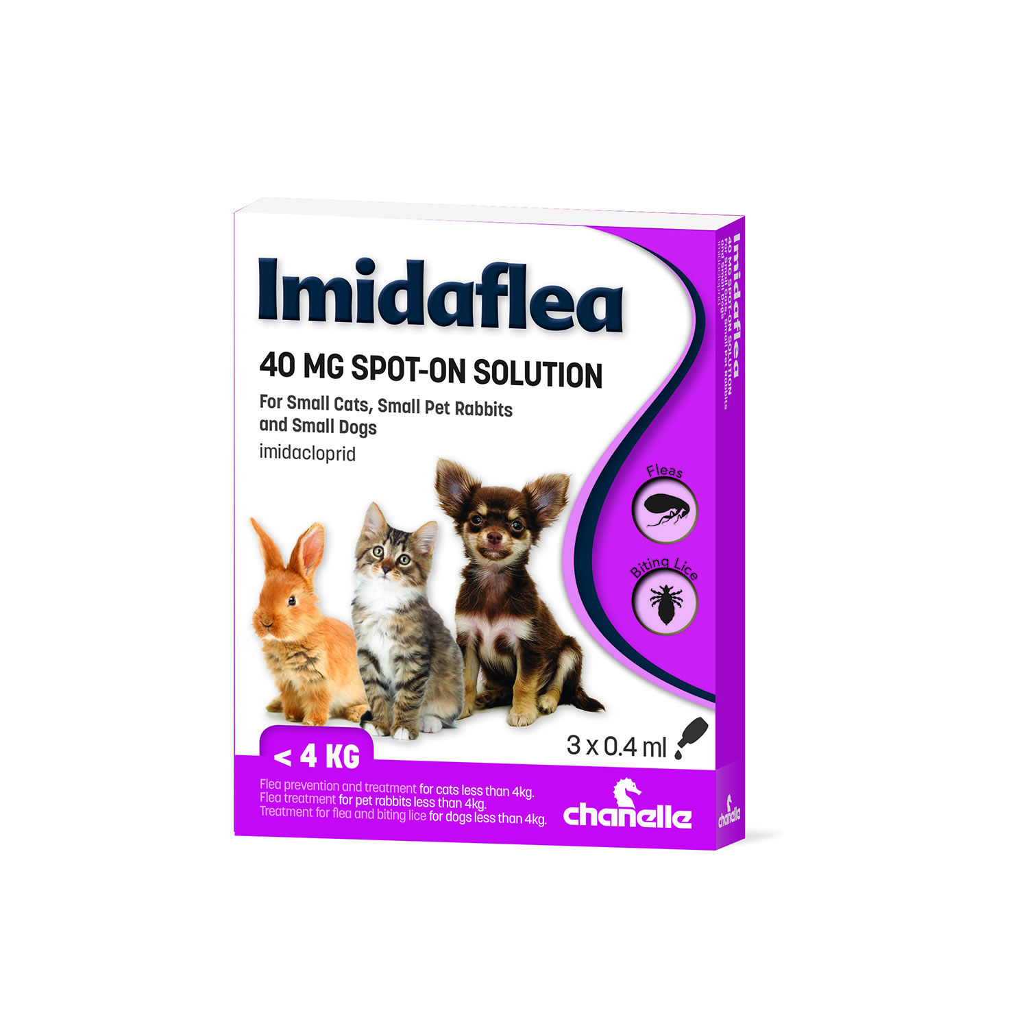 CHANELLE IMIDAFLEA 40GM SPOT-ON FOR SMALL PETS 3 PIPETTES UNDER 4 KG - 3 PIPETTES