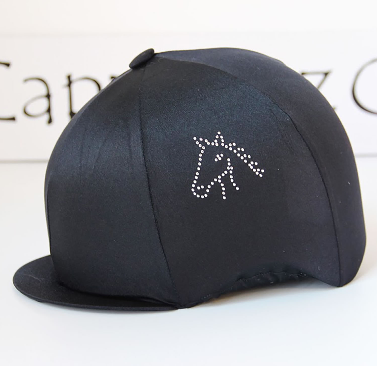 CAPZ DIAMONDZ CAP COVER LYCRA HORSE HEAD BLACK  HORSE HEAD