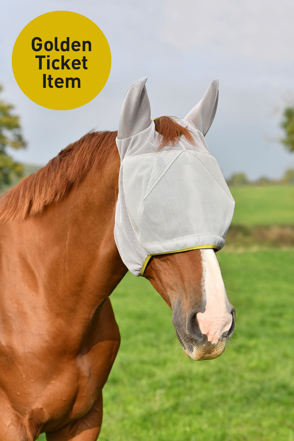 EQUILIBRIUM FIELD RELIEF MIDI FLY MASK & EARS GREY/YELLOW SMALL GREY/YELLOW SMALL