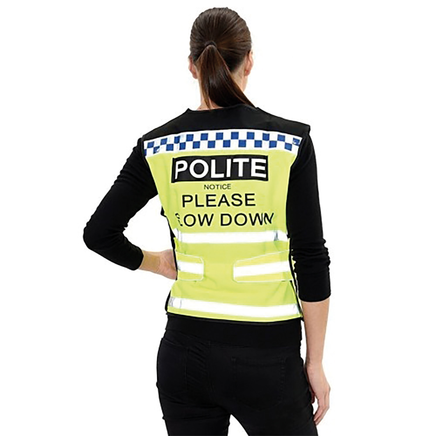 EQUISAFETY POLITE WAISTCOAT PLEASE SLOW DOWN LARGE LARGE