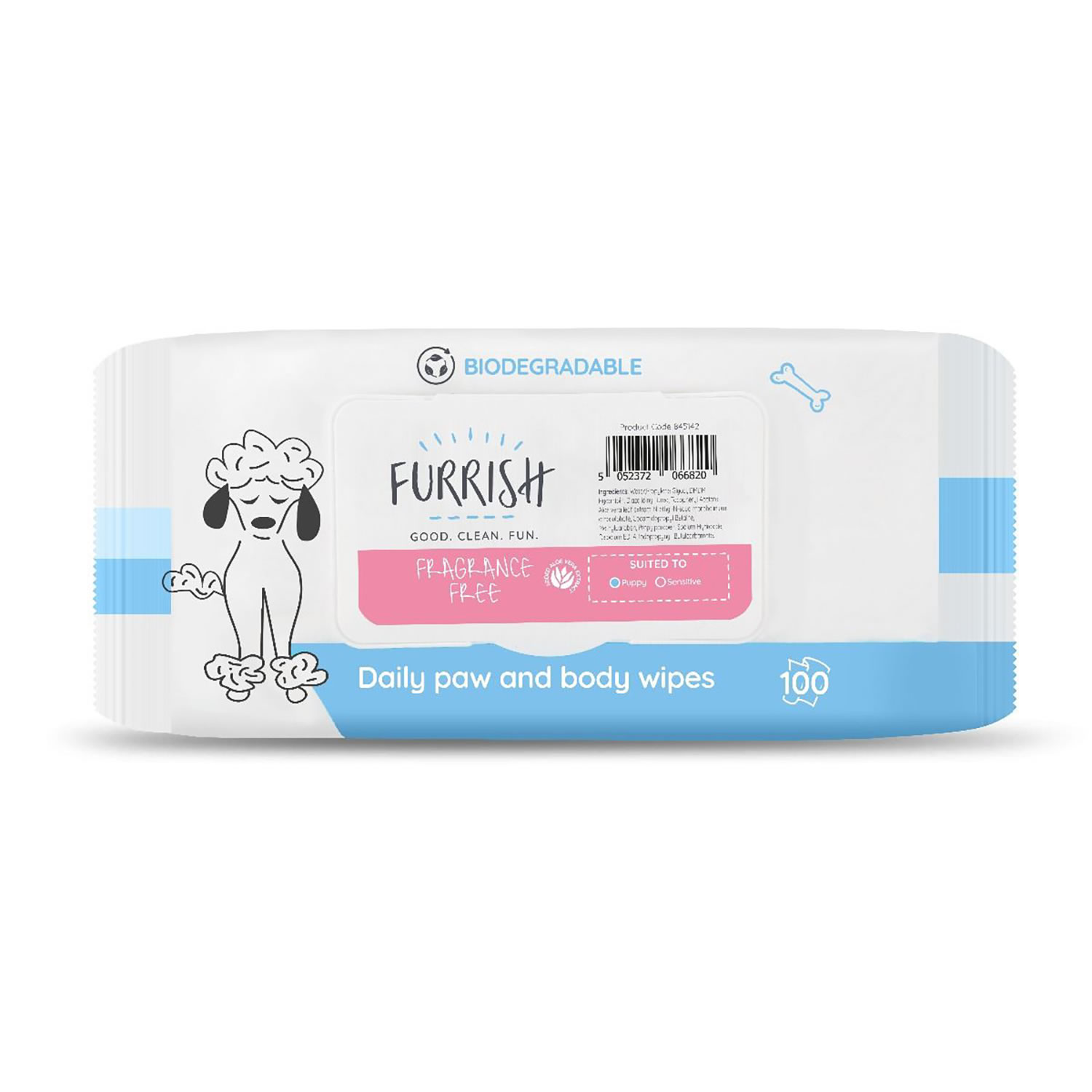 FURRISH DAILY PAW & BODY WIPES FRAGRANCE FREE  100 PACK
