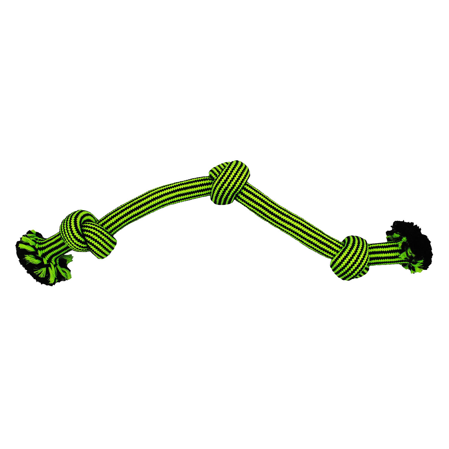 JOLLY PETS KNOT-N-CHEW 3 KNOT ROPE SMALL/MEDIUM GREEN/BLACK 3 KNOT