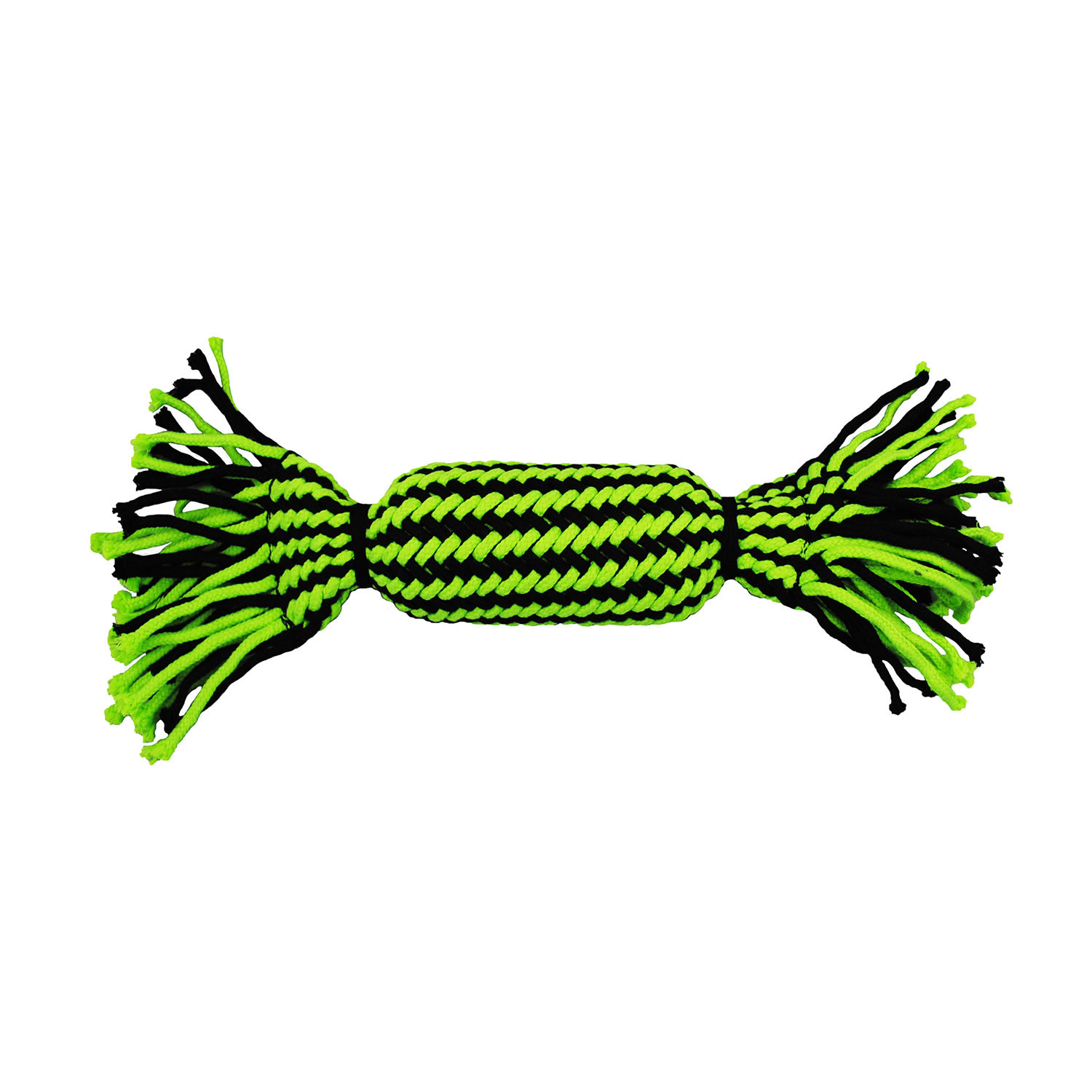 JOLLY PETS KNOT-N-CHEW TUBE SQUEAKER ROPE SMALL/MEDIUM GREEN/BLACK