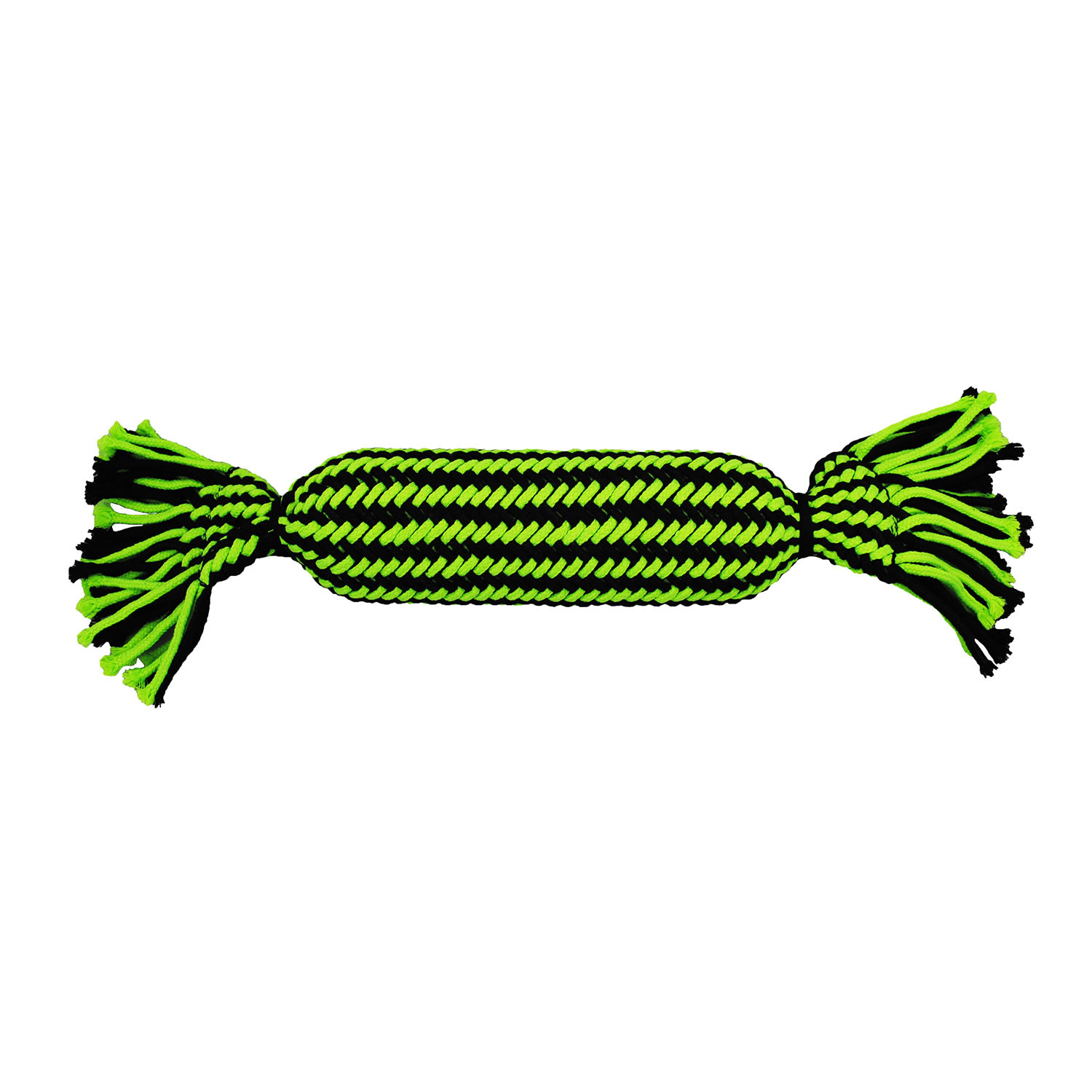 JOLLY PETS KNOT-N-CHEW TUBE SQUEAKER ROPE LARGE/XLARGE GREEN/BLACK