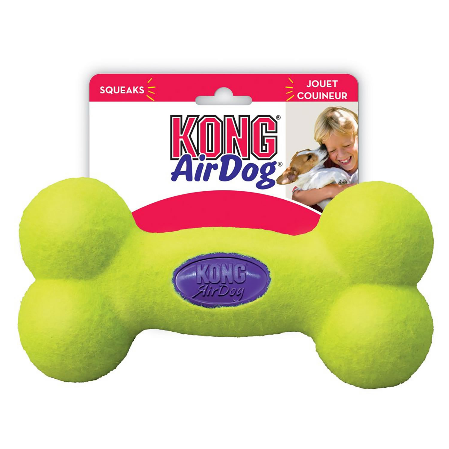 KONG AIRDOG SQUEAKER BONE MEDIUM YELLOW/BLUE