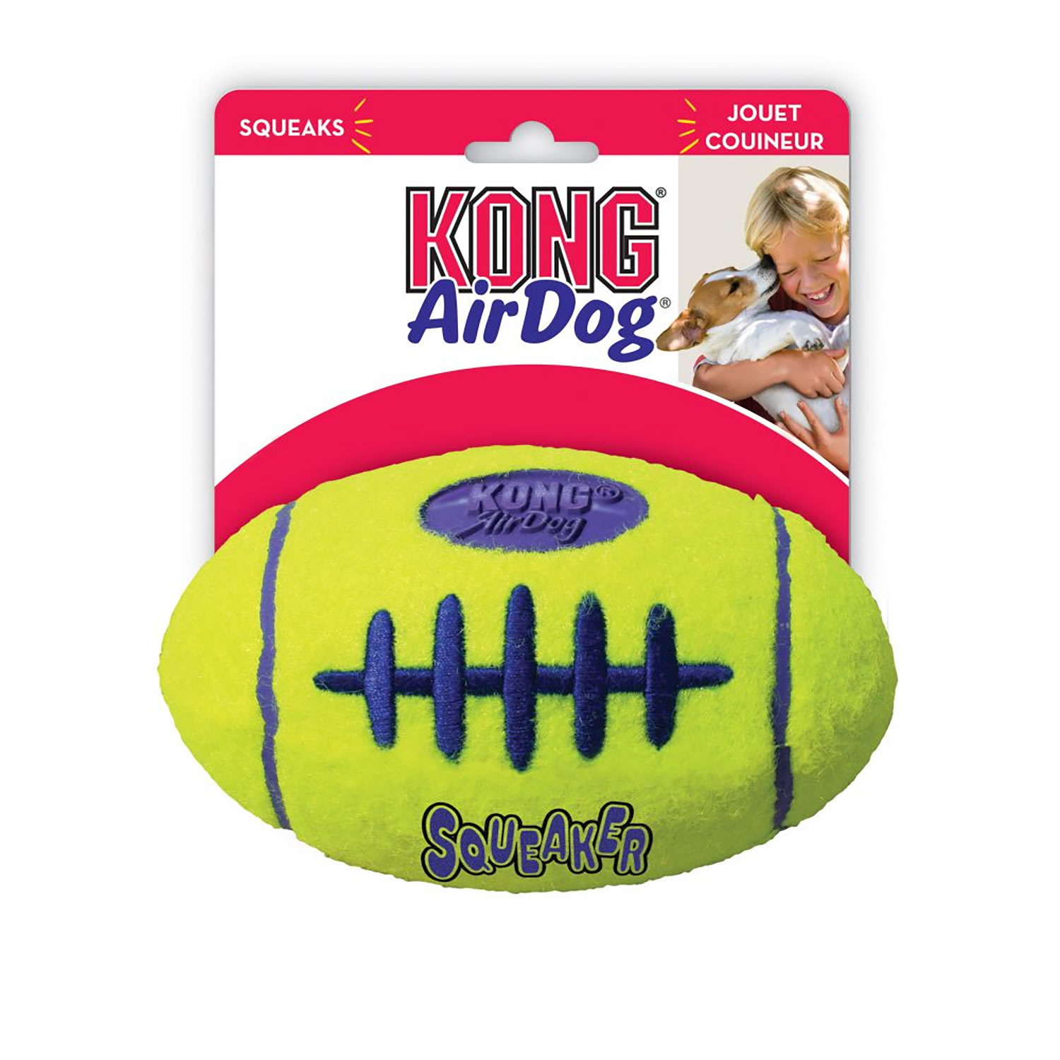 KONG AIRDOG SQUEAKER FOOTBALL MEDIUM YELLOW/BLUE