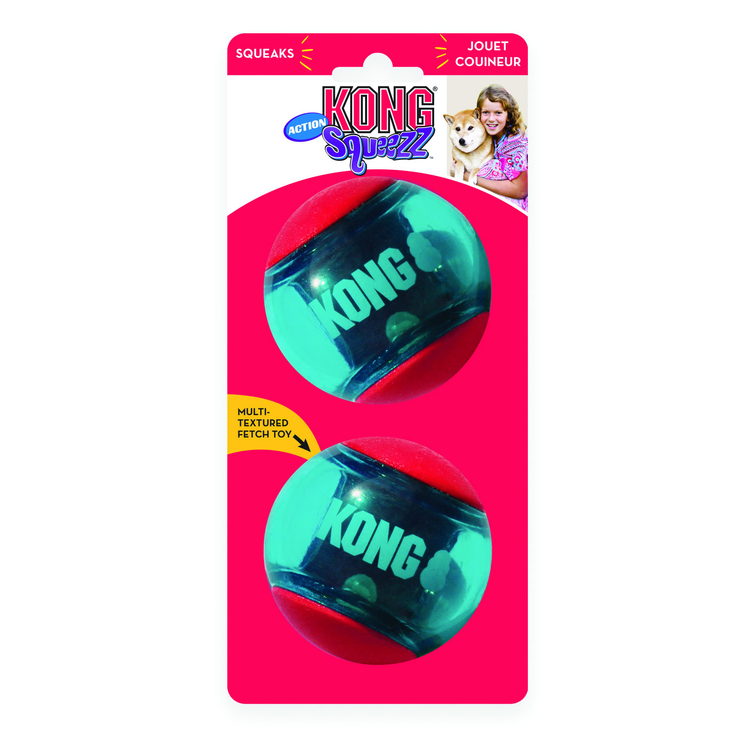 KONG SQUEEZZ ACTION BALL  LARGE RED 2 PACK