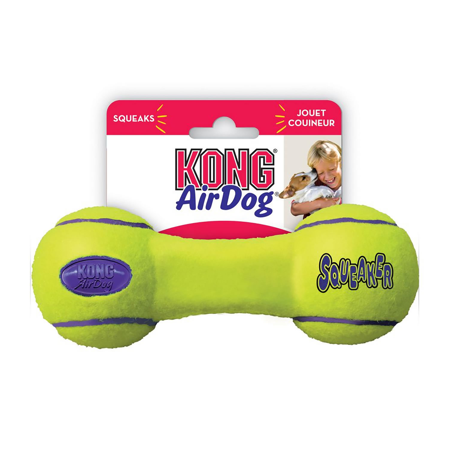 KONG AIRDOG SQUEAKER DUMBBELL LARGE YELLOW/BLUE