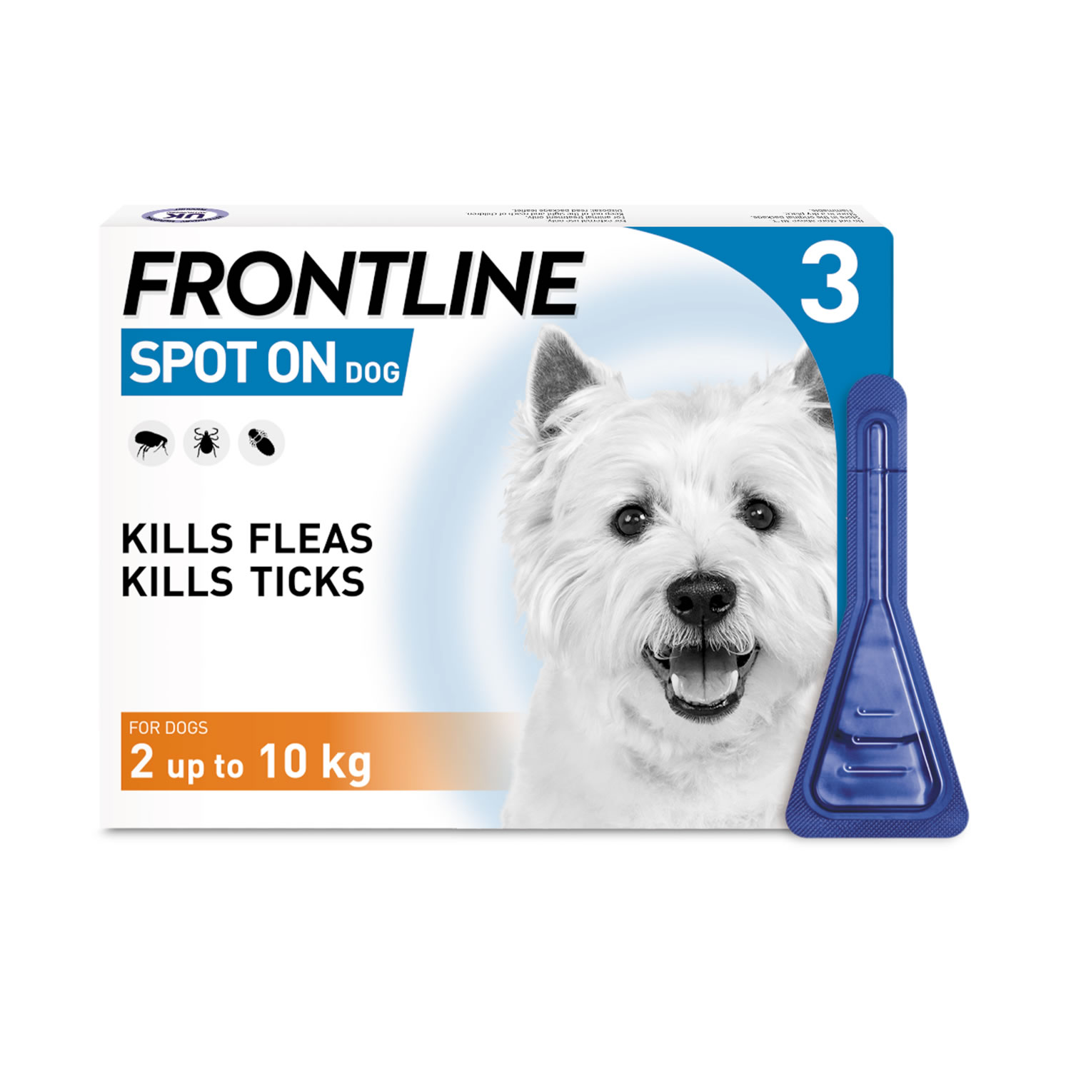 FRONTLINE SPOT ON FOR SMALL DOGS 2-10KG 3 PIPETTES 2-10 KG X 3 PIPETTE