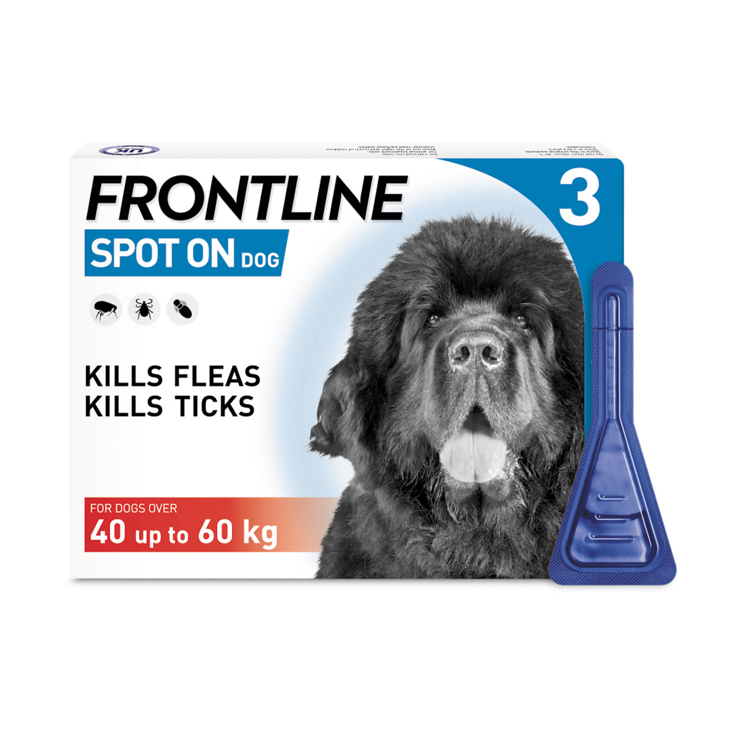FRONTLINE SPOT ON FOR EXTRA LARGE DOGS 40-60KG  3 PIPETTES 40 - 60 KG X 3 PIPETTES