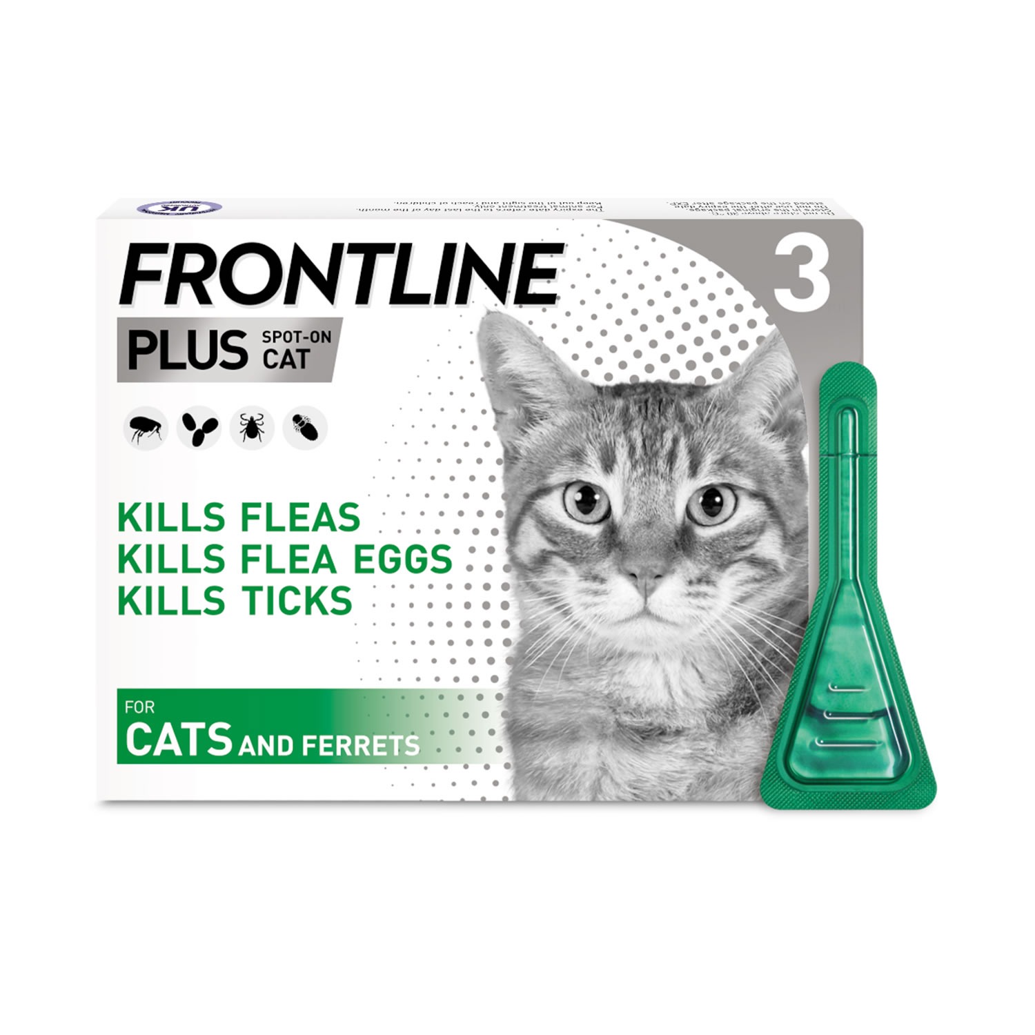 FRONTLINE PLUS SPOT ON FOR CATS & FERRETS 3 PIPETTES 3 PIPETTES
