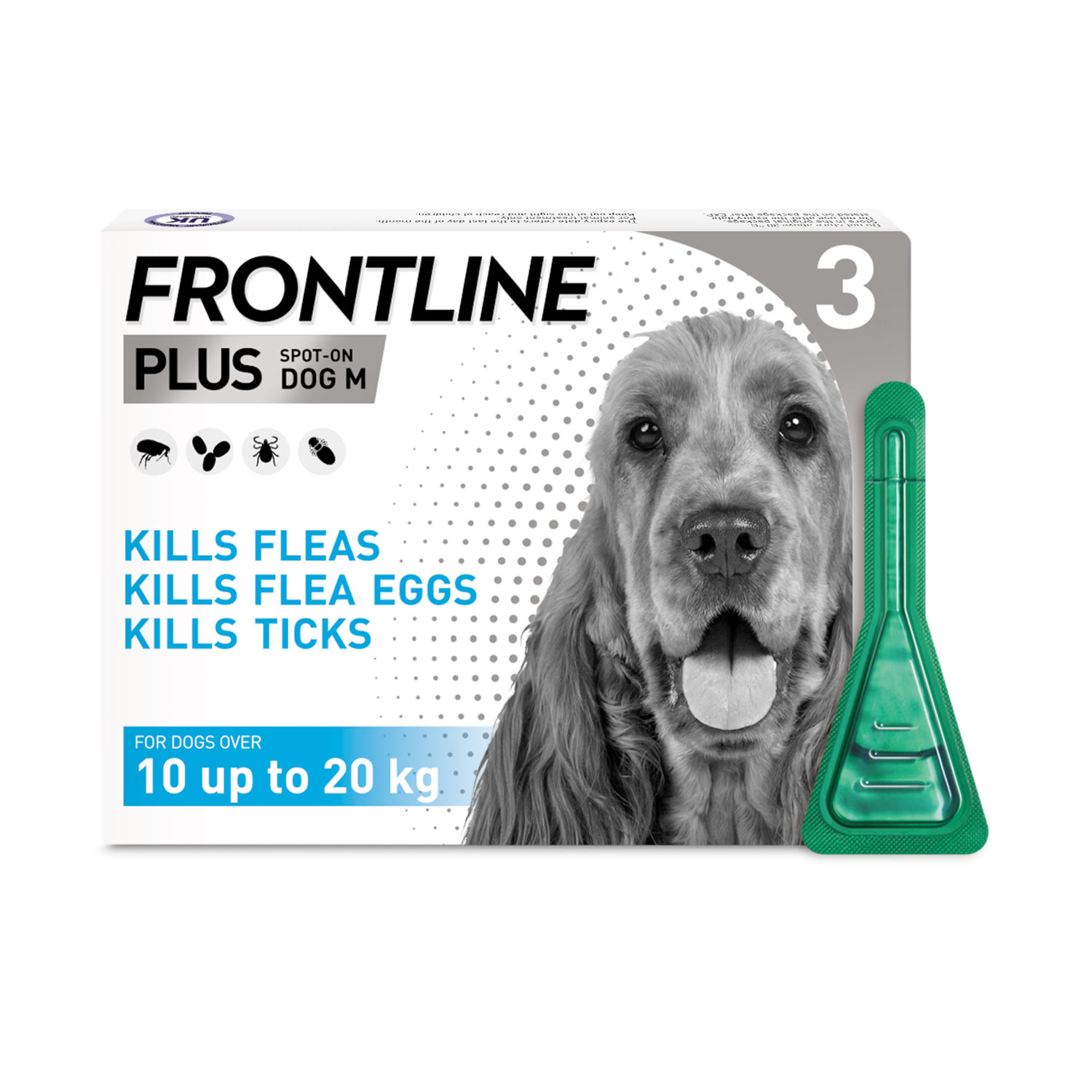 FRONTLINE PLUS SPOT ON FOR MEDIUM DOGS 10-20KG 3 PIPETTES 10 - 20 KG X 3 PIPETTES