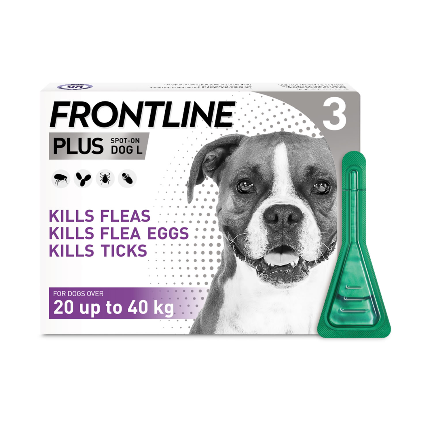 FRONTLINE PLUS SPOT ON FOR LARGE DOGS 20-40KG 3 PIPETTES 20 - 40 KG X 3 PIPETTES