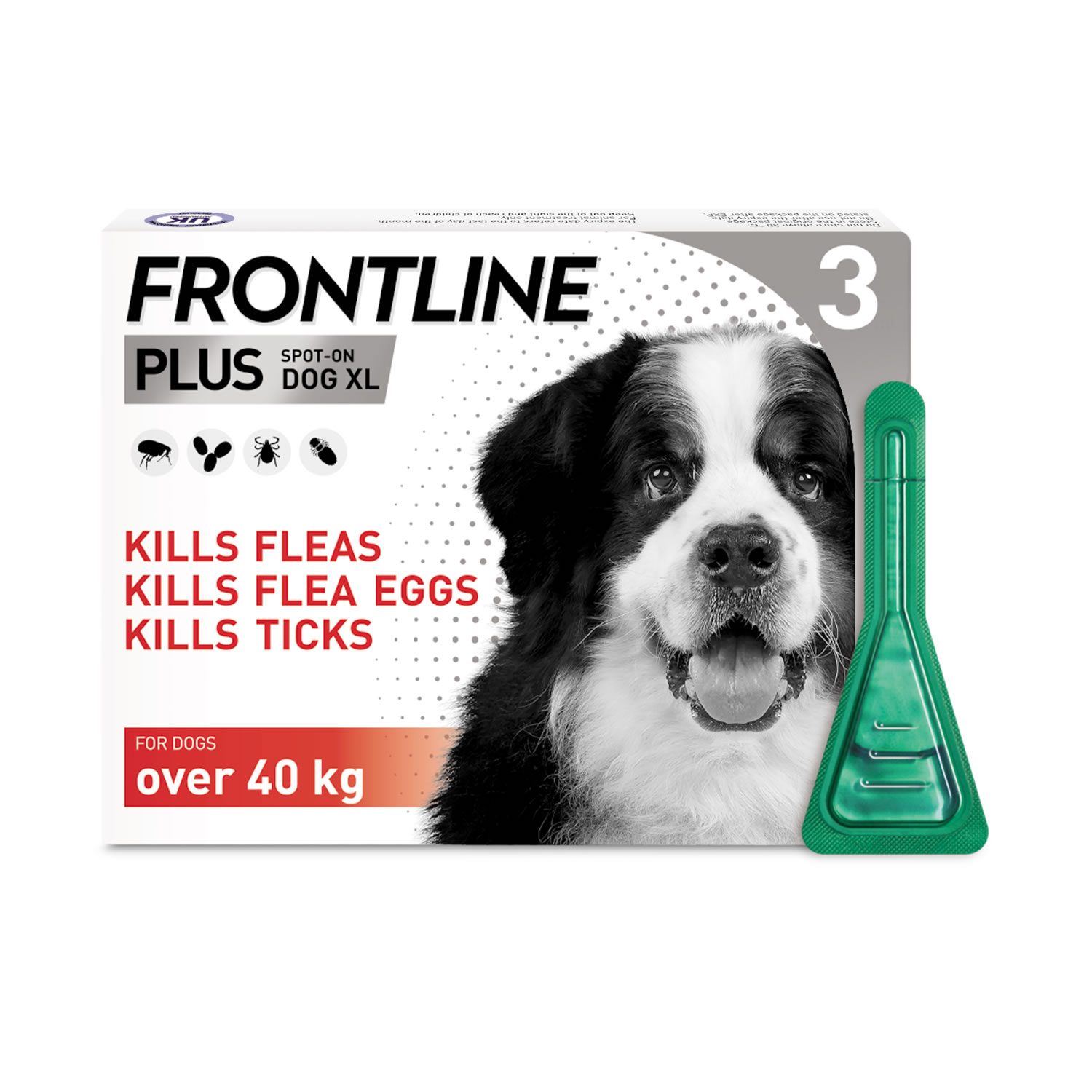 FRONTLINE PLUS SPOT ON FOR EXTRA LARGE DOGS OVER 40KG 3 PIPETTES 40 KG