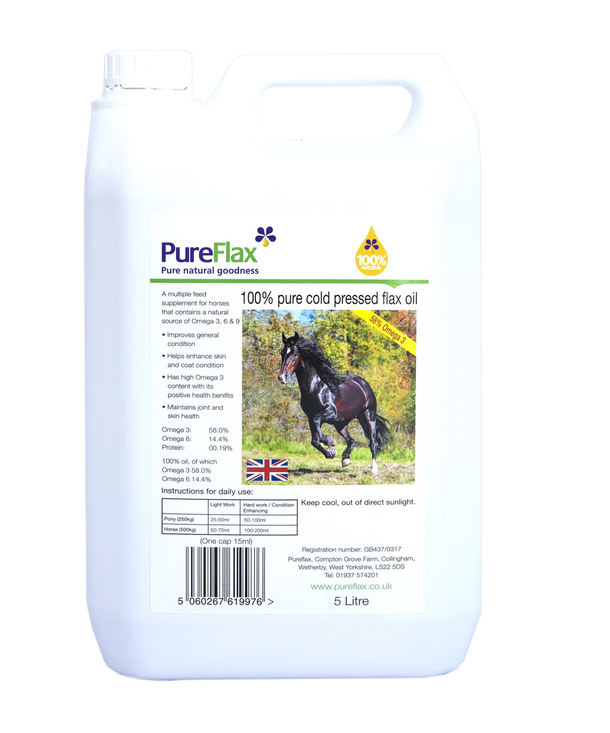 PUREFLAX LINSEED OIL FOR HORSES 5 LT 5 LT