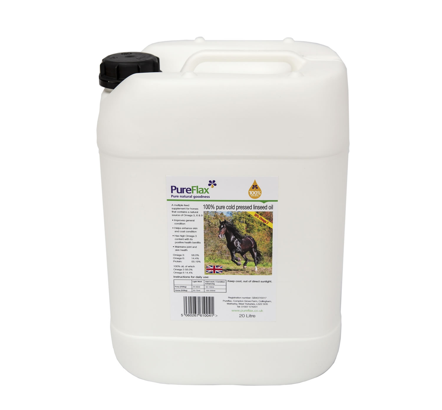 PUREFLAX LINSEED OIL FOR HORSES 20 LT 20 L totalfarmsupplies.co.uk