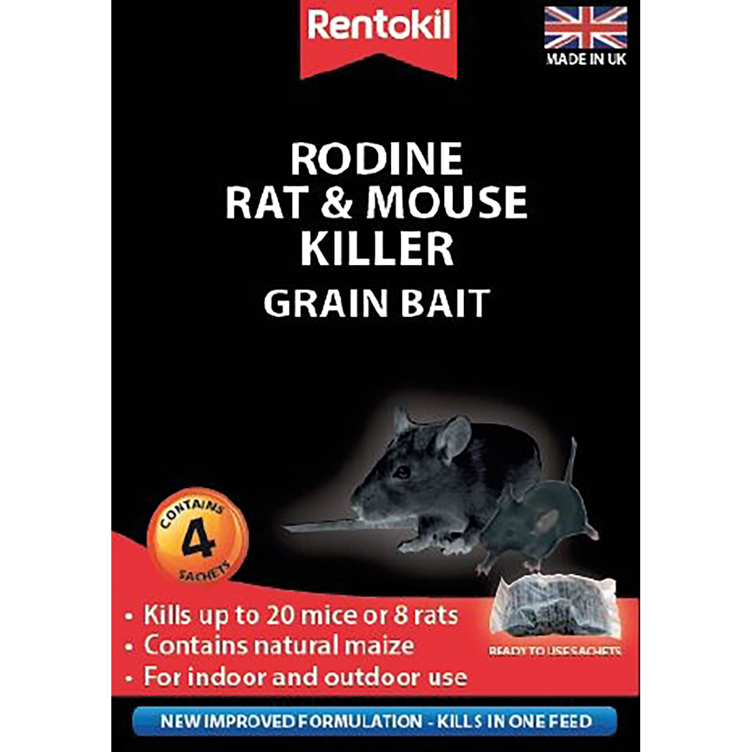 RENTOKIL RODINE RAT & MOUSE KILLER GRAIN BAIT 4 SACHET