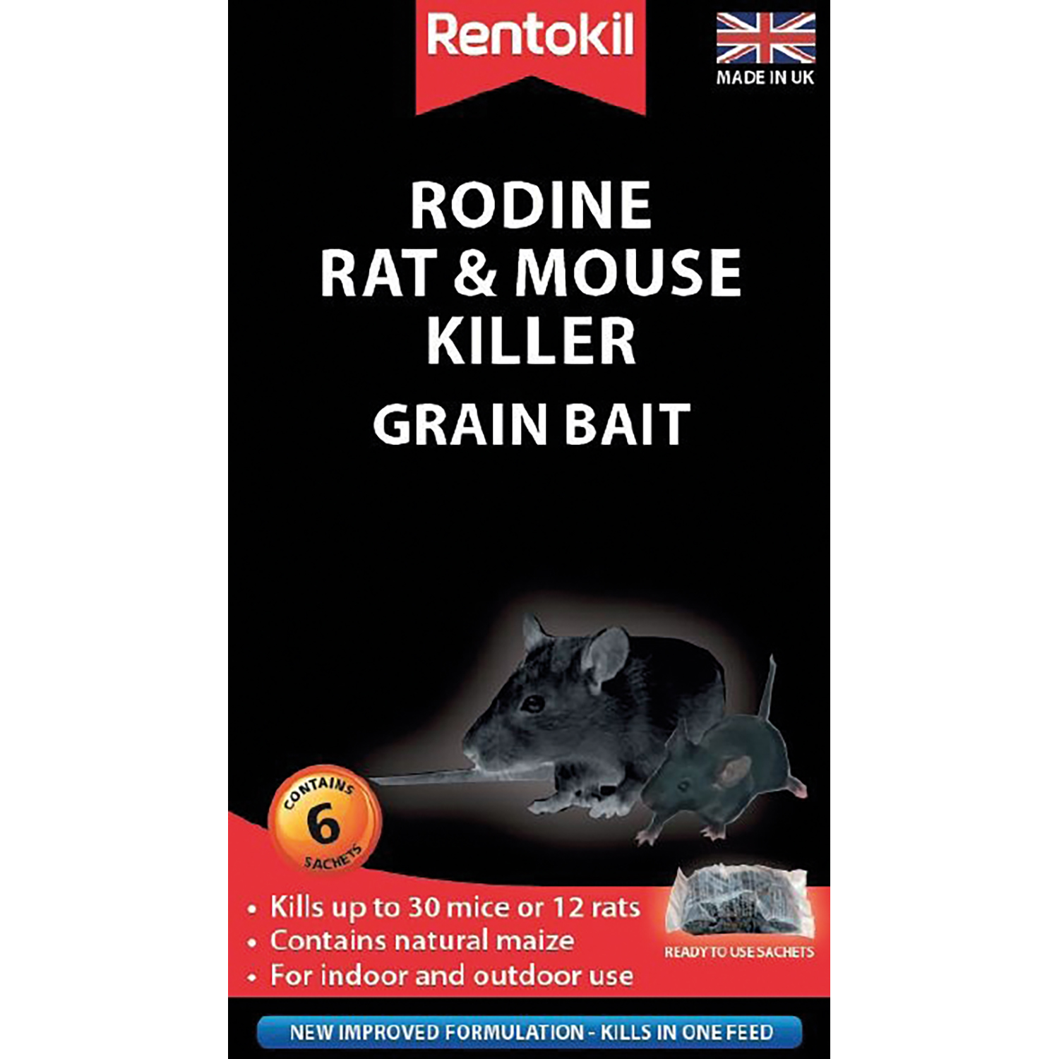 RENTOKIL RODINE RAT & MOUSE KILLER GRAIN BAIT 6 SACHET