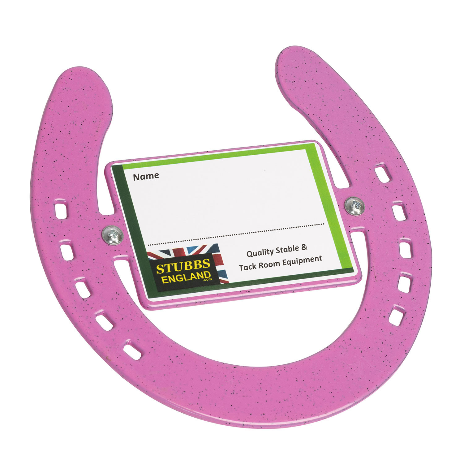 STUBBS HORSESHOE WITH NAME PLATE S2670 PINK totalfarmsupplies.co.uk