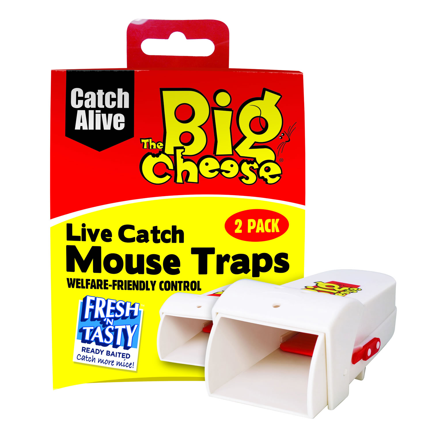THE BIG CHEESE FRESH N TASTY LIVE CATCH MOUSE TRAP TWIN PACK