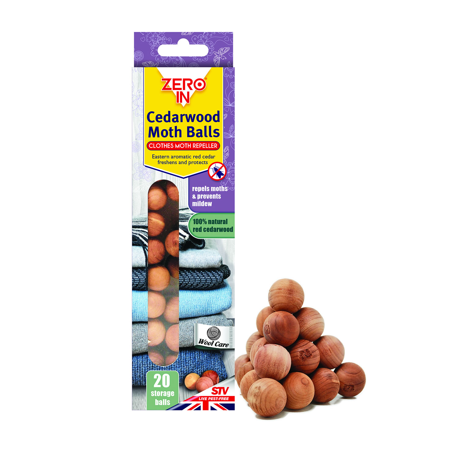 ZERO IN CEDARWOOD CLOTHES MOTH BALLS BALLS X 24 PACK