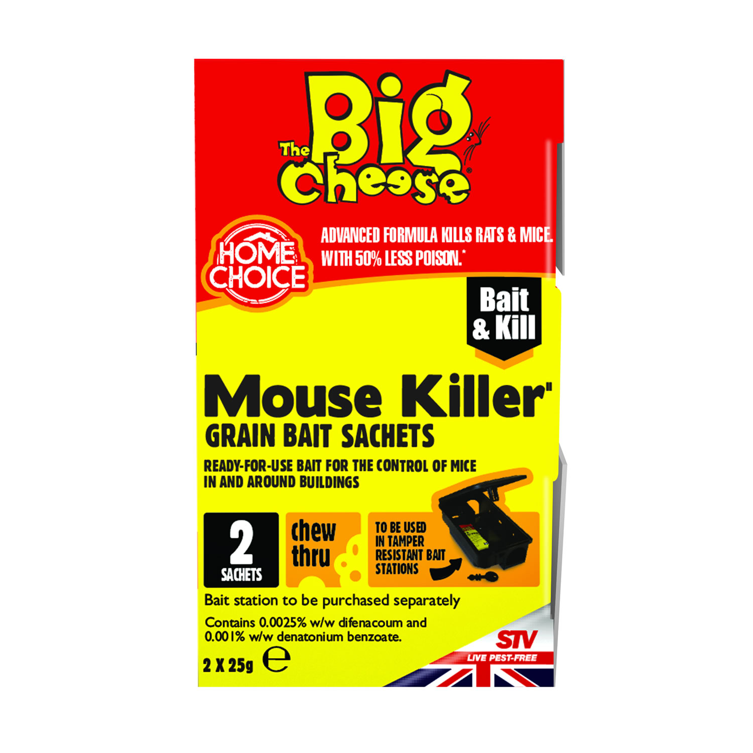 THE BIG CHEESE MOUSE KILLER GRAIN BAIT 2 X 25 GM SACHET