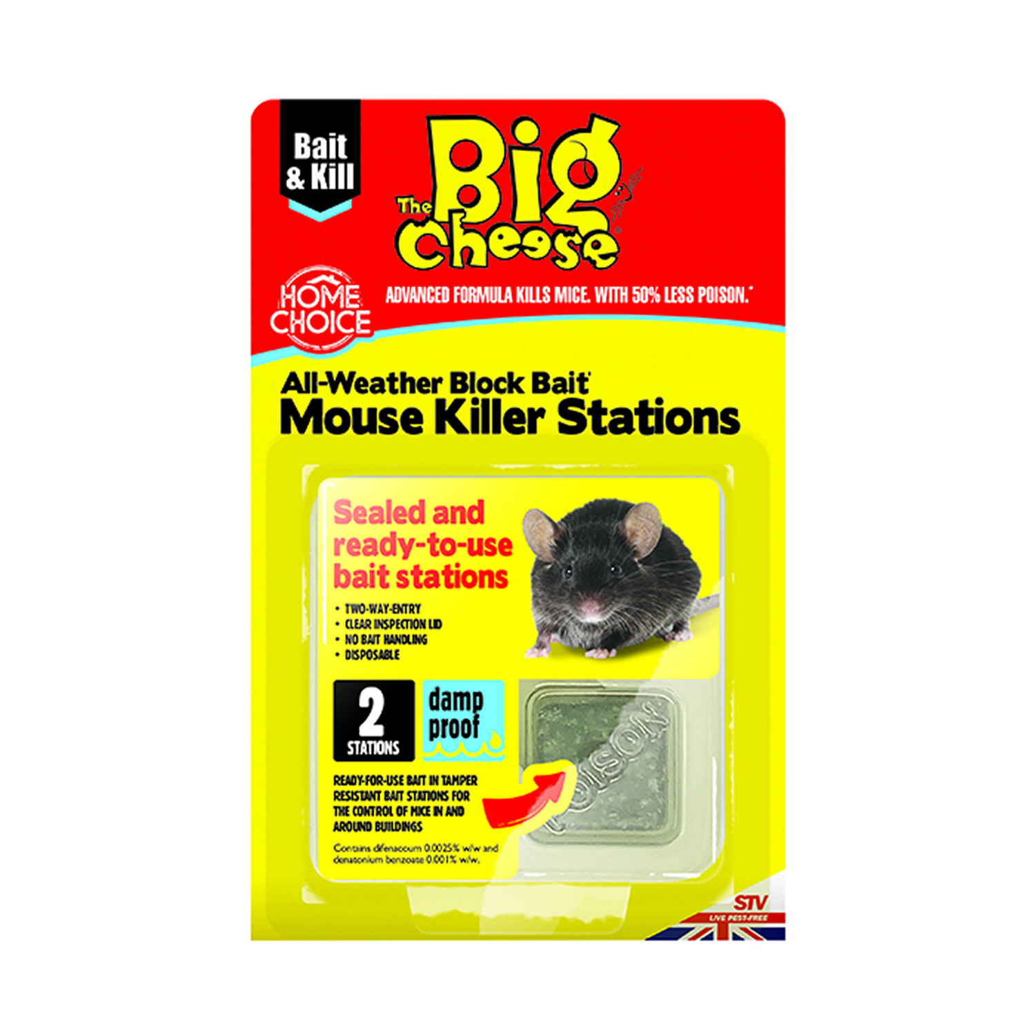 THE BIG CHEESE ALL-WEATHER BLOCK BAIT MOUSE KILLER STATION TWIN PACK