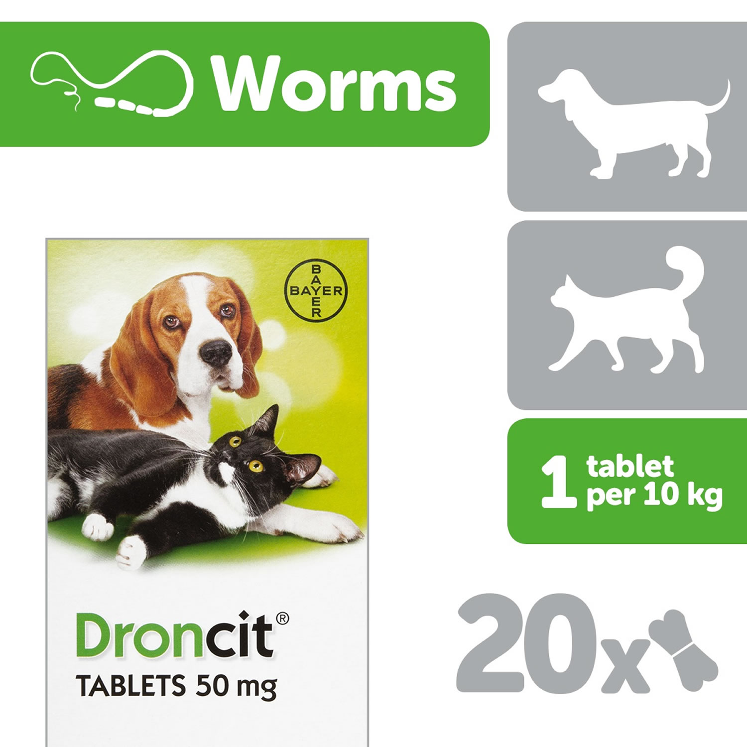 DRONCIT TABLETS FOR CATS & DOGS 20 PACK 20 PACK